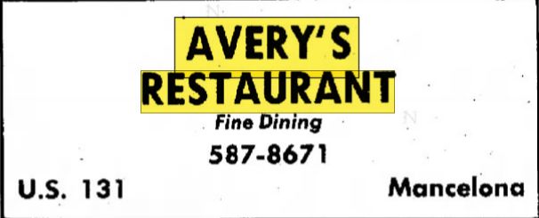 Averys Restaurant - Sept 1977 Ad (newer photo)